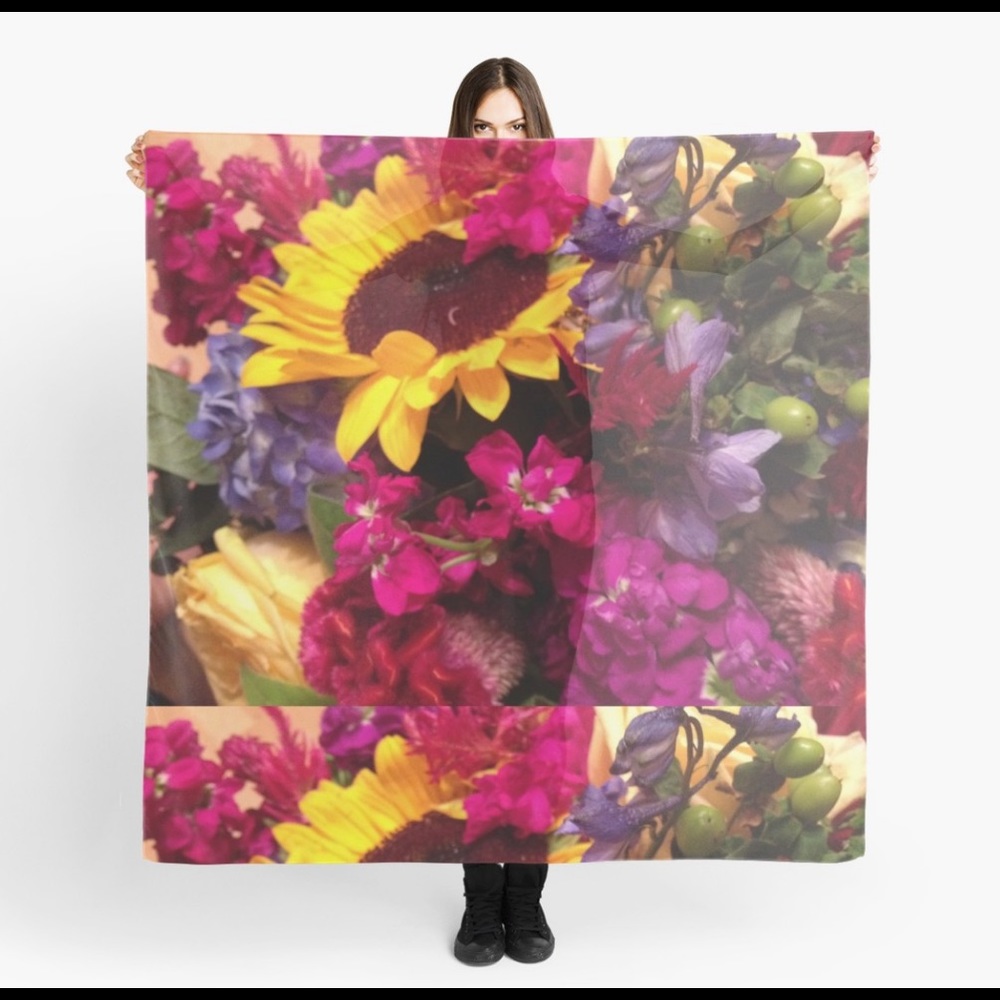 Gorgeous vibrant silky scarves 55” square